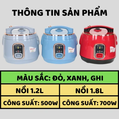 Nồi cơm điện SRAPP 1.8L 700W nấu nhanh, chống dính 3 lớp dày dặn, 399.000 VNĐ