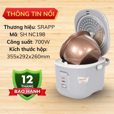 Nồi cơm điện SRAPP SH-NC198 1,8L, lòng nồi 3 lớp chống dính, bảo hành chính hãng - Giá chỉ 829.000₫