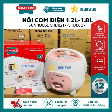 Nồi cơm điện SUNHOUSE 1.2-1.8L SHD8.607W/SHD8.217W, bảo hành 12 tháng, chỉ 589k