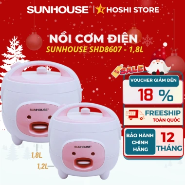 Nồi cơm điện SUNHOUSE 1.2-1.8L SHD8.607W/SHD8.217W, bảo hành 12 tháng, chỉ 589k