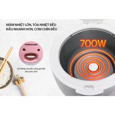 Nồi Cơm Điện Sunhouse 1,2L SHD8.217W & 1,8L 8.602W - Chính Hãng, Bảo Hành 1 Đổi 1 9