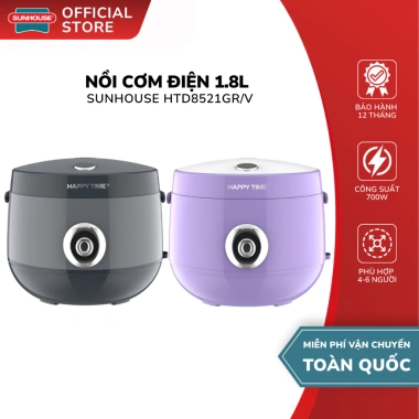 Nồi Cơm Điện Sunhouse 1.8L HTD8.521GR/HTD8.521V/HTD8.522G - Happy Time, Bảo Hành 12 Tháng, Giá 595k