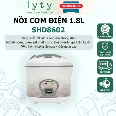 Nồi cơm điện Sunhouse 1.8L nắp gài SHD8.602-8.607W - Chính hãng, chỉ 535k 2