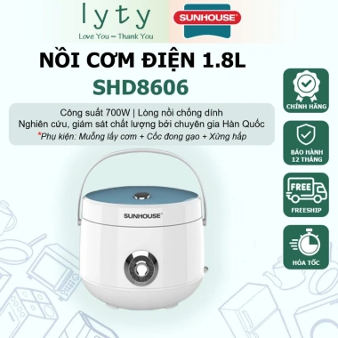 Nồi cơm điện Sunhouse 1.8L nắp gài SHD8.602-8.607W - Chính hãng, chỉ 535k 4