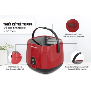 Nồi Cơm Điện Sunhouse 1.8L SHD8.611N/R 700W - Màu Xanh Đỏ, Bảo hành 12 tháng, Giá chỉ 679.000 VND 3