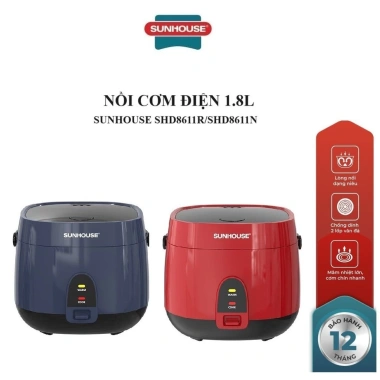 Nồi cơm điện Sunhouse 1.8L SHD8.611N/SHD8.611R - Tiết kiệm năng lượng, hẹn giờ nhanh, dung lượng lớn, giá 720.000đ