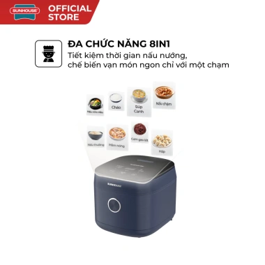 Nồi cơm điện Sunhouse 1.8L SHD8.916 Fuzzy Logic 8 chức năng, hẹn giờ 24h, lòng nồi dày 2mm - 1.72tr