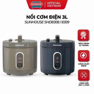 Nồi Cơm Điện SUNHOUSE 3L SHD8.308 SHD8.309 - Lòng Nồi 1.7mm, Công Nghệ Nấu 3D, Bảo Hành 12 Tháng, Giá 1.039.000 VND