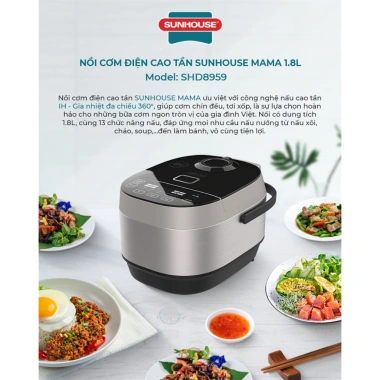 Nồi Cơm Điện SUNHOUSE MAMA SHD8.959 1.8L Cao Tần, Công Nghệ IH Từ Trường, Bảo Hành 24 Tháng - Giá 1.939.000 VNĐ
