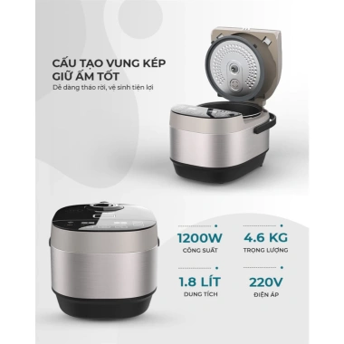 Nồi Cơm Điện SUNHOUSE MAMA SHD8.959 1.8L Cao Tần, Công Nghệ IH Từ Trường, Bảo Hành 24 Tháng - Giá 1.939.000 VNĐ