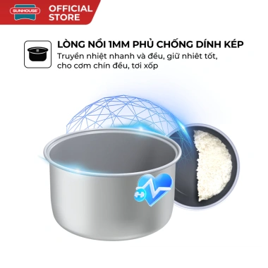 Nồi Cơm Điện Sunhouse SHD8.214 1.2L 500W - Dùng cho 2-3 người, Nút Gạt tiện lợi, Chống dính kép, Giá 530.000đ