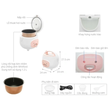 Nồi Cơm Điện Sunhouse SHD8.217W 1.2L 500W Chống Dính Whitford Bảo Hành 12 Tháng Giá 639.000 VND
