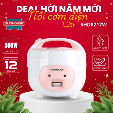 Nồi cơm điện SUNHOUSE SHD8.217W 1.2L Việt Nam - Bảo hành 12 tháng, giá 649.000đ
