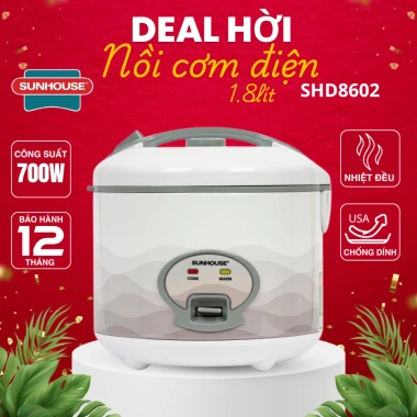 Nồi cơm điện Sunhouse SHD8.602 1.8L 700W - Nấu nhanh, tỏa nhiệt đều, chính hãng