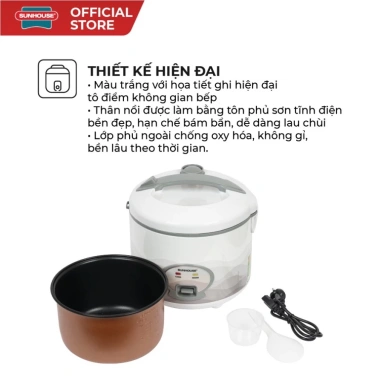Nồi cơm điện Sunhouse SHD8.602 1.8L 700W - Nấu nhanh, tỏa nhiệt đều, chính hãng 3 Nồi cơm điện Sunhouse SHD8.602 1.8L 700W - Nấu nhanh, tỏa nhiệt đều, chính hãng 3