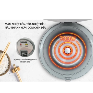 Nồi cơm điện Sunhouse SHD8.602 1.8L 700W - Nấu nhanh, tỏa nhiệt đều, chính hãng