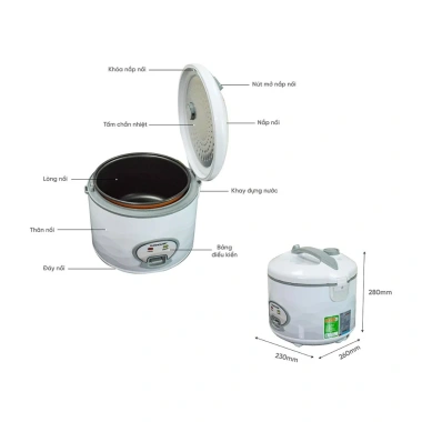 Nồi Cơm Điện SUNHOUSE SHD8.602 1.8L Trắng Hoa Văn Ghi Chống Dính Bảo Hành 1 Năm