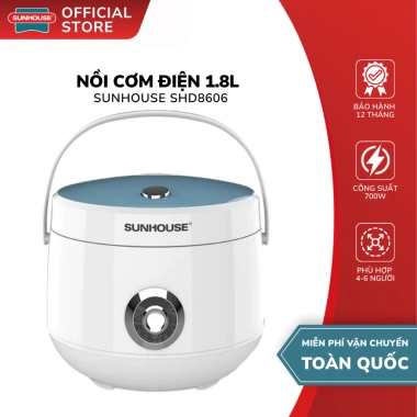Nồi Cơm Điện Sunhouse SHD8.606 1.8L 700W - Giá Ưu Đãi 759.000, Bảo Hành 12 Tháng