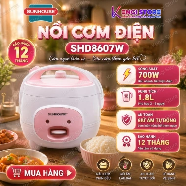 Nồi Cơm Điện Sunhouse SHD8.607W 1.8L Chính Hãng - Bảo Hành Toàn Quốc 12 Tháng
