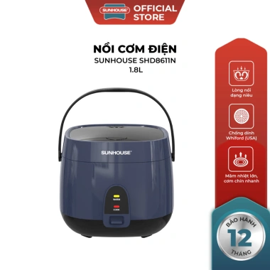 Nồi cơm điện Sunhouse SHD8.611 1.8L, chống dính 2 lớp vân đá, 4-6 người, Việt Nam