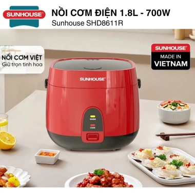 Nồi cơm điện SUNHOUSE SHD8.611R 1.8L 700W - Sản xuất Việt Nam, Giá giảm 670.000₫ Nồi cơm điện SUNHOUSE SHD8.611R 1.8L 700W - Sản xuất Việt Nam, Giá giảm 670.000₫