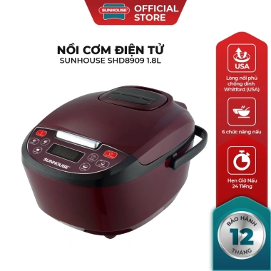 Nồi cơm điện Sunhouse SHD8.909 1.8L 700W - 6 chế độ, giữ ấm 12h, phục vụ 4‑6 người, giảm 20%