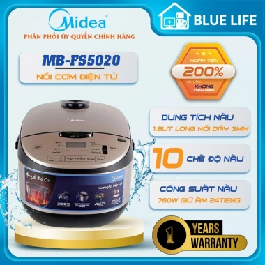 Nồi Cơm Điện Tử Midea MB-FS5.020 1.8L 760W Lòng Nồi 3mm, Giữ Ấm Lâu, Hàng Chính Hãng
