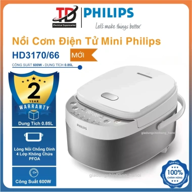 Nồi cơm điện tử mini Philips HD3.170/66 600W cho 1-2 người - Giá 899.000, hàng chính hãng
