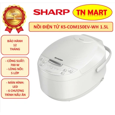 Nồi cơm điện tử Sharp 1.5L KS-COM150EV-WH công nghệ hấp, chính hãng, bảo hành 24 tháng, giá chỉ 839.000đ