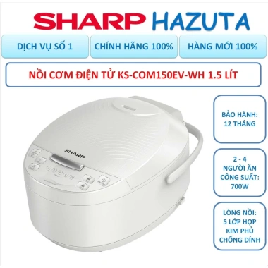 Nồi cơm điện tử Sharp 1.5L KS-COM150EV-WH Xửng hấp, chính hãng, 839.000₫