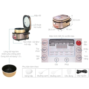 Nồi Cơm Điện Tử SUNHOUSE MAMA SHD8.915 1.5L Lòng Nồi Dày Dặn 10 Chức Năng Bảo Hành 2 Năm