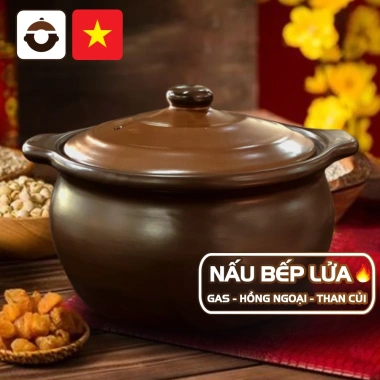 Nồi đất NodaCook chịu nhiệt 0.7-5 lít men sứ nâu - Nấu gas, than củi, hồng ngoại, giảm giá 23,5%