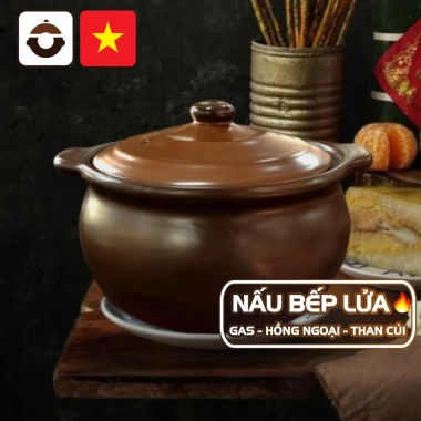 Nồi đất NodaCook chịu nhiệt 0.7-5 lít men sứ nâu - Nấu gas, than củi, hồng ngoại, giảm giá 23,5%