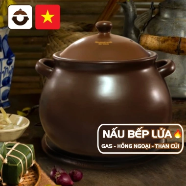 Nồi đất NodaCook chịu nhiệt 0.7-5 lít men sứ nâu - Nấu gas, than củi, hồng ngoại, giảm giá 23,5%