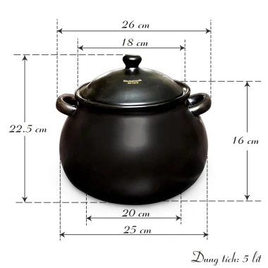 Nồi đất NodaCook chịu nhiệt 0.7-5 lít men sứ nâu - Nấu gas, than củi, hồng ngoại, giảm giá 23,5%