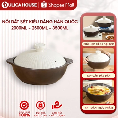 Nồi Đất Sét DULICA HOUSE - Nắp Vỏ Sò, Gốm Sứ Giang Tây, Dùng Bếp Từ, 649.000 VND