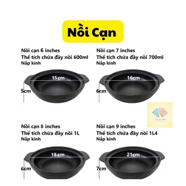 Nồi đất sứ PAN tráng men lòng cạn nắp kính chống dính - Đủ size, giá sỉ 57k cho cá, thịt, mì cay, cơm niêu
