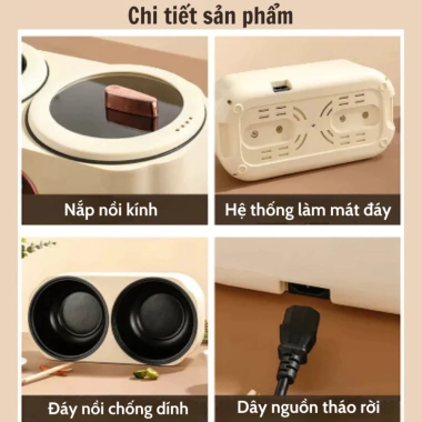 Nồi điện đa năng 2 ngăn 3.6L EMI 1.200W - 6 chức năng nấu, hẹn giờ, hấp lẩu, giảm giá 439k, tiết kiệm thời gian, đồ gia dụng thông minh