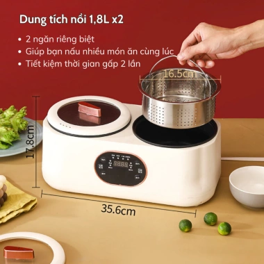 Nồi Điện Đa Năng 2 Ngăn 3,6L TADI 6 Chức Năng - Hẹn giờ thông minh, giá chỉ 439.000
