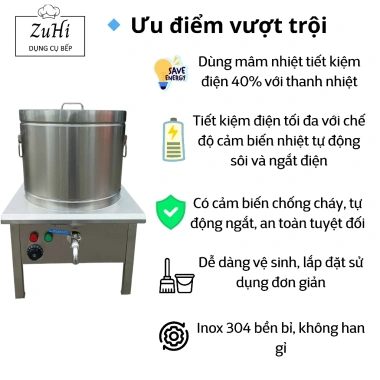 Nồi điện inox 304 50L - Nấu phở, luộc bánh chưng, gà, tiết kiệm điện, bảo hành 12 tháng, giảm 23%