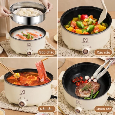 Nồi điện Madeli 28cm kèm giá hấp 4L đa năng chiên sào nấu cơm giảm giá 89.000₫ 3