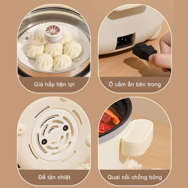 Nồi điện Madeli 28cm kèm giá hấp 4L đa năng chiên sào nấu cơm giảm giá 89.000₫ 7