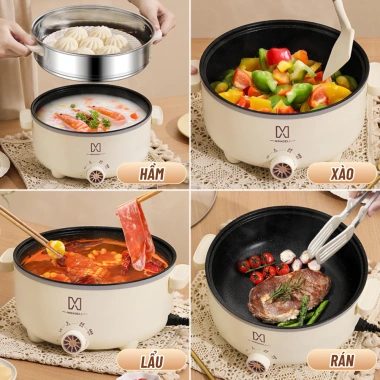 Nồi điện Madeli 28cm kèm giá hấp 4L đa năng chiên sào nấu cơm giảm giá 89.000₫ 9