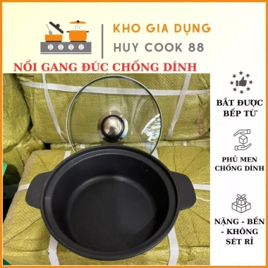 Nồi gang đúc Huycook88 - Chống dính, nấu bếp từ, nấu mỳ cay, kho thịt cá, decor - 65k