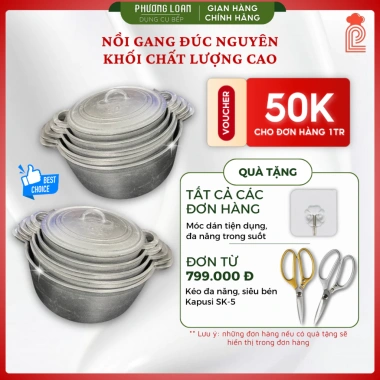 Nồi gang đúc nguyên khối 5-15 lít cao cấp 410.625 VND, siêu bền, giữ nhiệt tốt