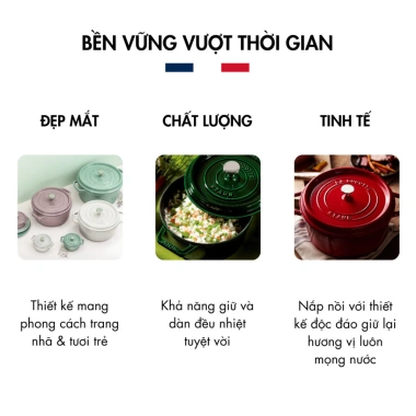 Nồi gang STAUB Pháp dáng đặc biệt quả cà chua, bí ngô, nắp hoa tuyết dùng được bếp từ, giảm giá 8,590,000₫ 2