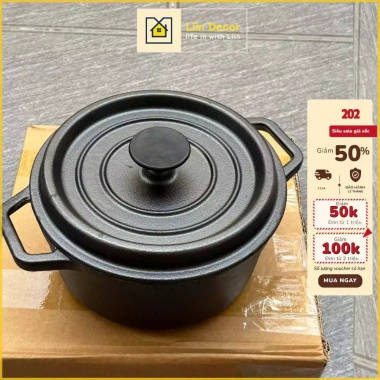 Nồi gang thô nguyên khối LIINDECOR T01: Chống dính tự nhiên, dùng bếp từ, chỉ 619.000₫