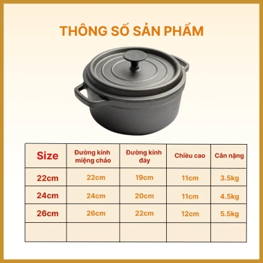 Nồi gang thô nguyên khối LIINDECOR T01: Chống dính tự nhiên, dùng bếp từ, chỉ 619.000₫