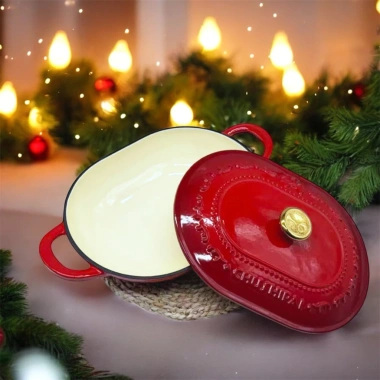 Nồi gang tráng men oval Chusipai - Nồi lẩu cá đa năng cho bếp từ, điện, gas, giá ưu đãi 1,29tr