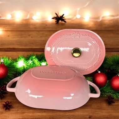 Nồi gang tráng men oval Chusipai - Nồi lẩu cá đa năng cho bếp từ, điện, gas, giá ưu đãi 1,29tr